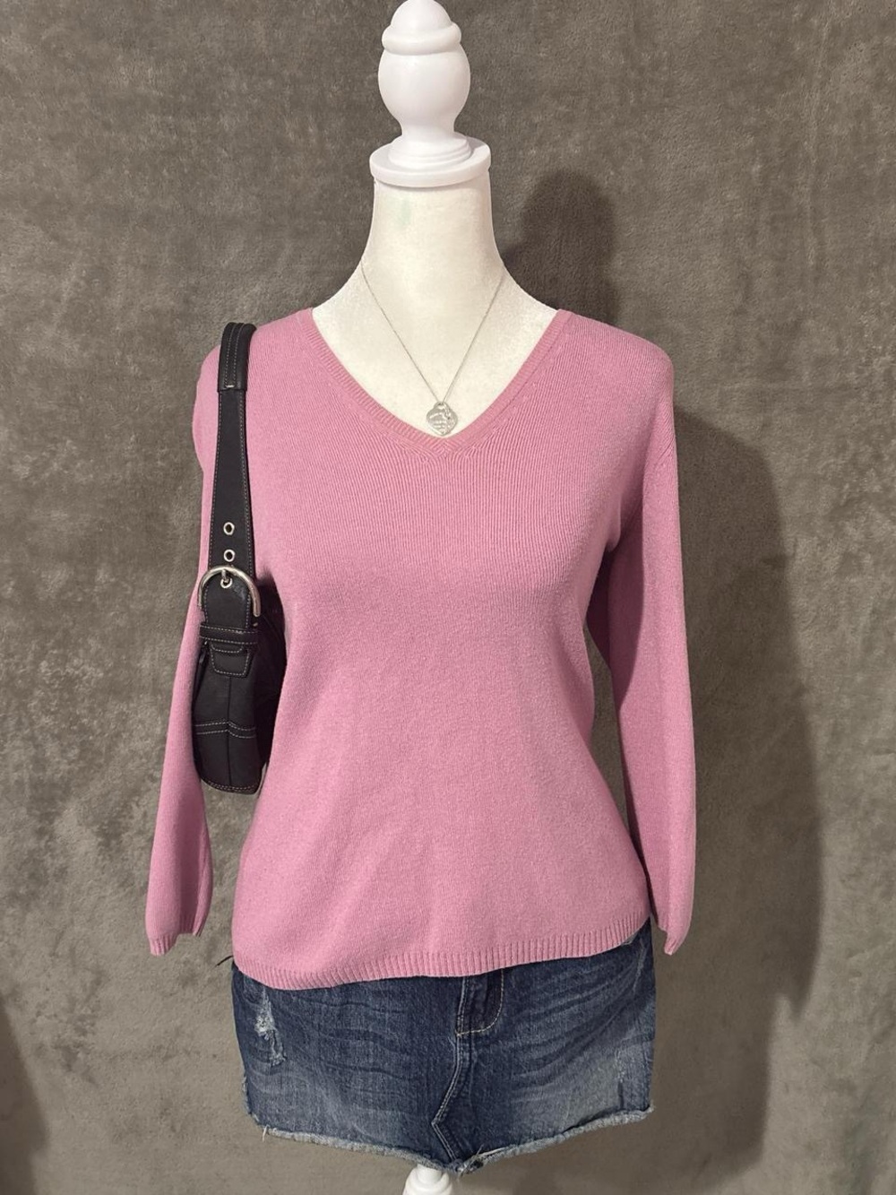 Vintage Y2k Preppy Coquette V Neck Lavender Long Sleeve Sweater - Picture 1 of 4